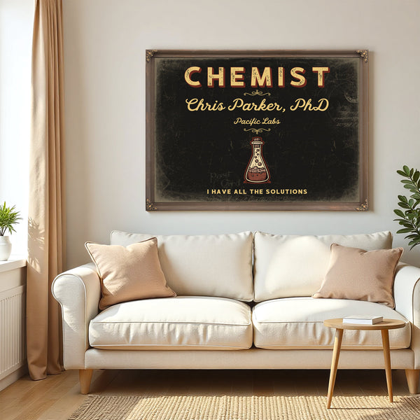 Personalized Chemist Sign, I Have All the Solutions, Black & Gold, image 5