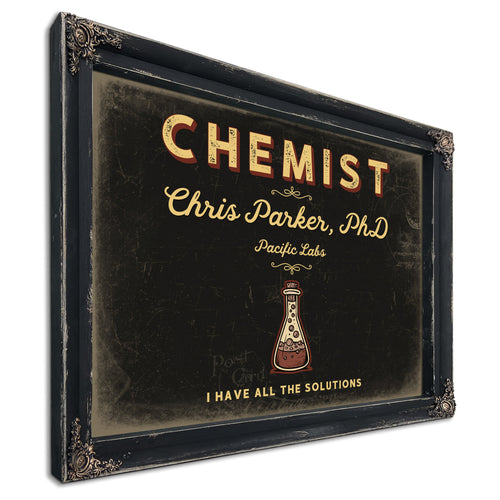 Personalized Chemist Sign, I Have All the Solutions, Black & Gold, image 1
