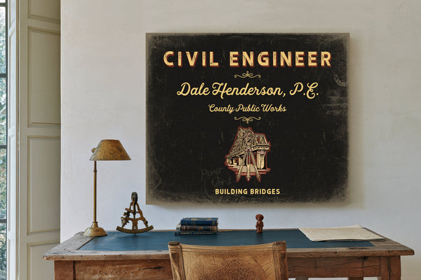 Personalized Civil Engineer Sign, Building Bridges, Black & Gold, image 2