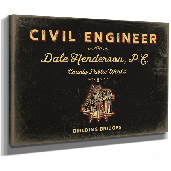 Personalized Civil Engineer Sign, Building Bridges, Black & Gold, image 8