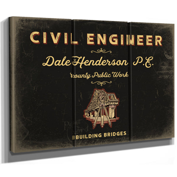 Personalized Civil Engineer Sign, Building Bridges, Black & Gold, image 14