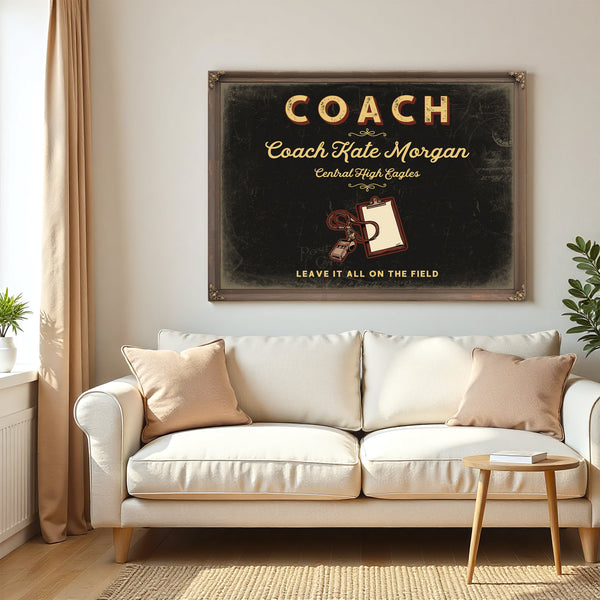 Personalized Coach Sign, Leave It All on the Field, Black & Gold, image 5