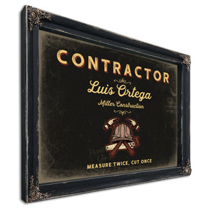 Personalized Contractor Sign, Measure Twice, Cut Once, Black & Gold, image 1
