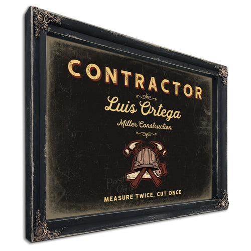 Personalized Contractor Sign, Measure Twice, Cut Once, Black & Gold, image 1
