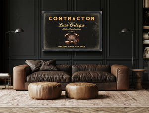 Personalized Contractor Sign, Measure Twice, Cut Once, Black & Gold, image 17