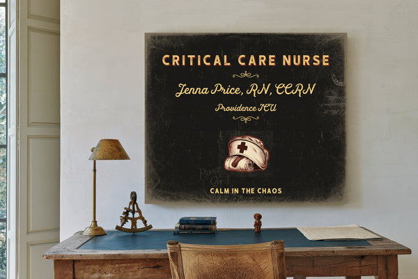 Personalized Critical Care Nurse Sign, Calm in the Chaos, Black & Gold, image 2