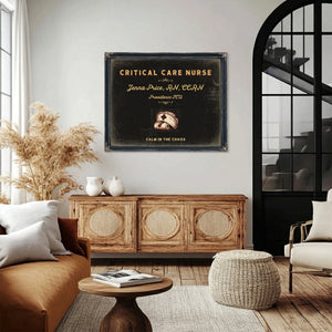 Personalized Critical Care Nurse Sign, Calm in the Chaos, Black & Gold, image 4