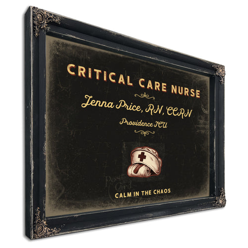 Personalized Critical Care Nurse Sign, Calm in the Chaos, Black & Gold, image 1
