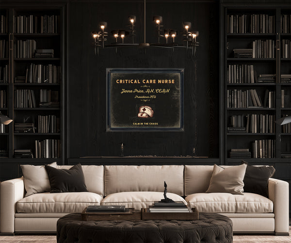 Personalized Critical Care Nurse Sign, Calm in the Chaos, Black & Gold, image 16