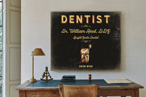 Personalized Dentist Sign, Open Wide, Black & Gold, image 2