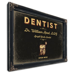 Personalized Dentist Sign, Open Wide, Black & Gold, image 1