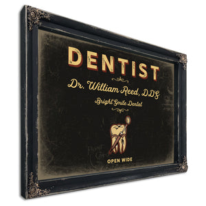 Personalized Dentist Sign, Open Wide, Black & Gold, image 1