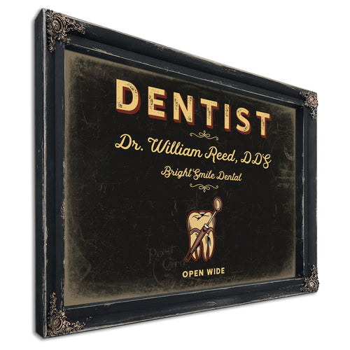 Personalized Dentist Sign, Open Wide, Black & Gold, image 1
