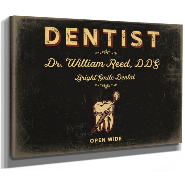 Personalized Dentist Sign, Open Wide, Black & Gold, image 8