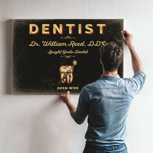 Personalized Dentist Sign, Open Wide, Black & Gold, image 9