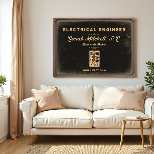Personalized Electrical Engineer Sign, Ohm Sweet Ohm, Black & Gold, image 5