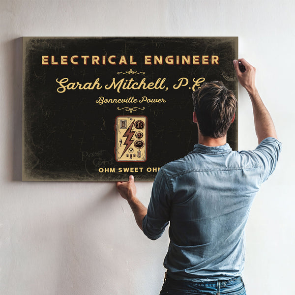 Personalized Electrical Engineer Sign, Ohm Sweet Ohm, Black & Gold, image 9