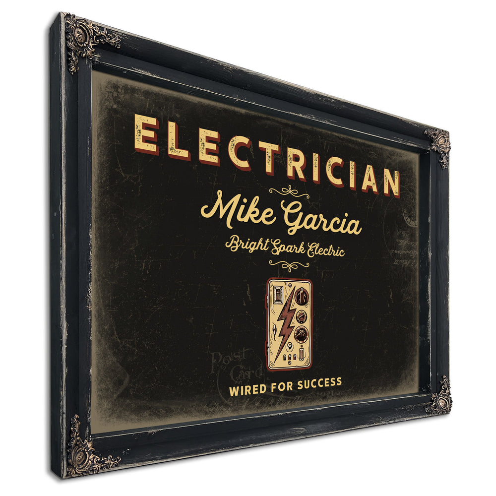 Personalized Electrician Sign, Wired for Success, Black & Gold, image 1