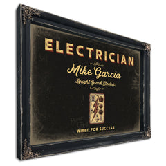Personalized Electrician Sign, Wired for Success, Black & Gold, image 1