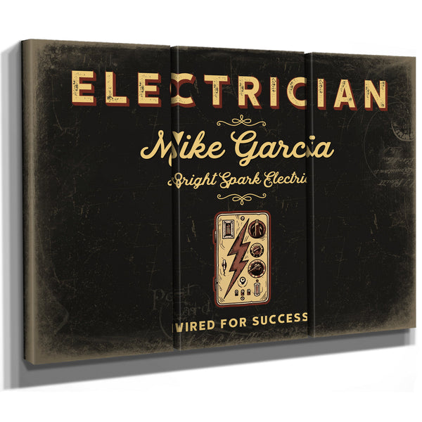 Personalized Electrician Sign, Wired for Success, Black & Gold, image 14