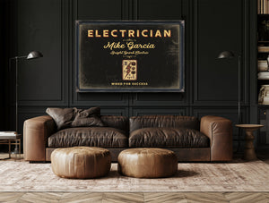 Personalized Electrician Sign, Wired for Success, Black & Gold, image 17