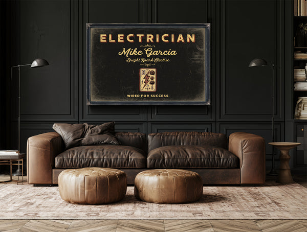 Personalized Electrician Sign, Wired for Success, Black & Gold, image 17