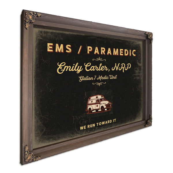 Personalized Paramedic Sign, We Run Toward It, Black & Gold, image 7