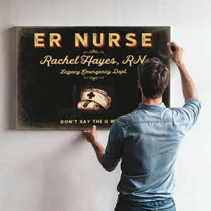 Personalized ER Nurse Sign, Don't Say the Q Word, Black & Gold, image 9
