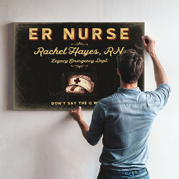 Personalized ER Nurse Sign, Don't Say the Q Word, Black & Gold, image 9