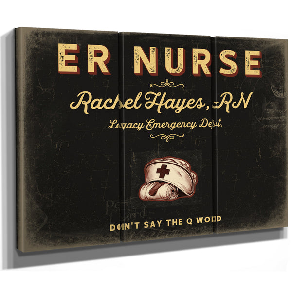 Personalized ER Nurse Sign, Don't Say the Q Word, Black & Gold, image 14