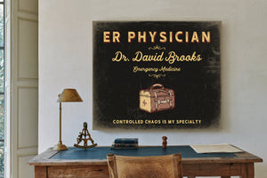 Personalized ER Physician Sign, Controlled Chaos Is My Specialty, Black & Gold, image 2