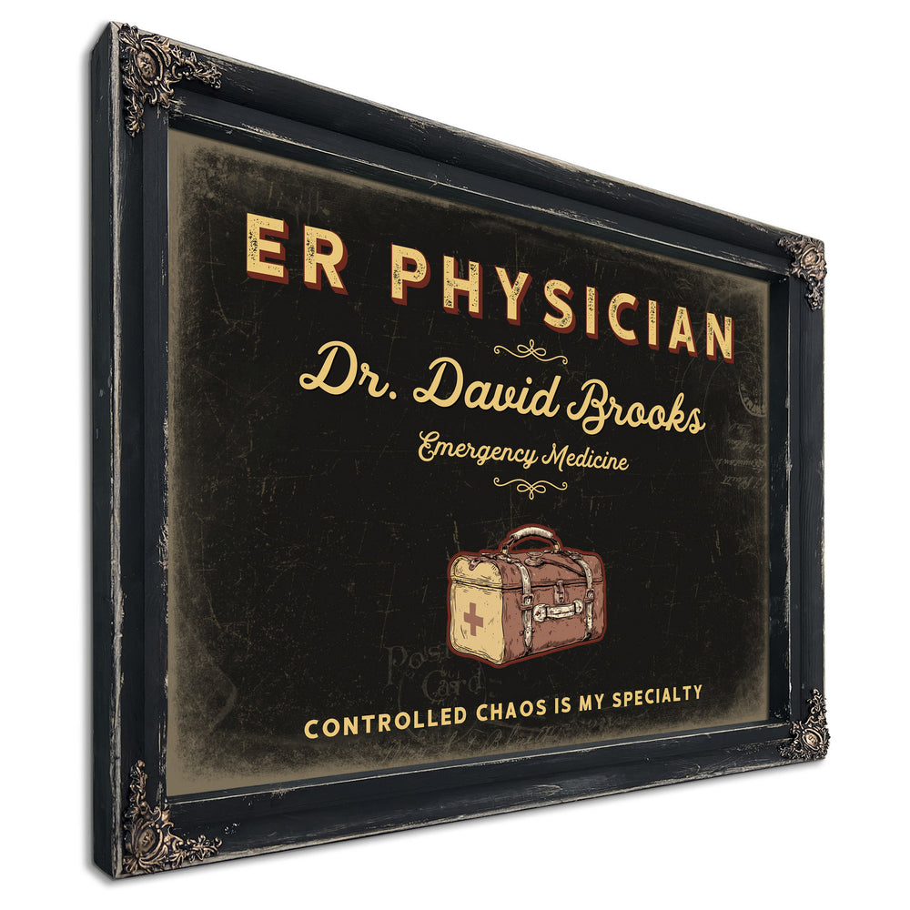 Personalized ER Physician Sign, Controlled Chaos Is My Specialty, Black & Gold, image 1