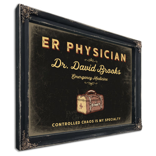 Personalized ER Physician Sign, Controlled Chaos Is My Specialty, Black & Gold, image 1