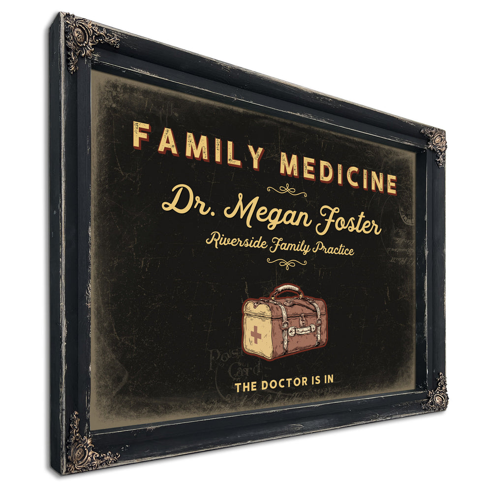 Personalized Family Medicine Sign, The Doctor Is In, Black & Gold, image 1