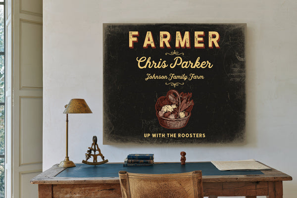 Personalized Farmer Sign, Up With the Roosters, Black & Gold, image 2