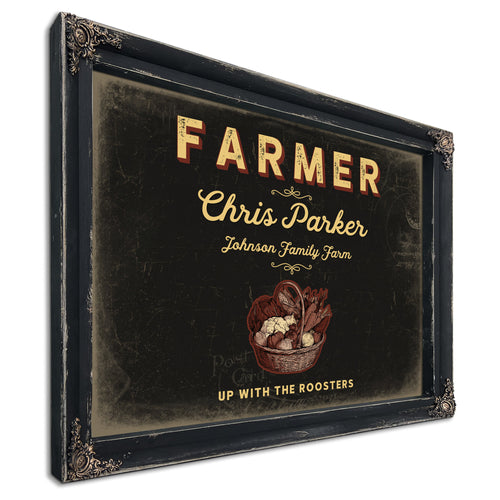 Personalized Farmer Sign, Up With the Roosters, Black & Gold, image 1