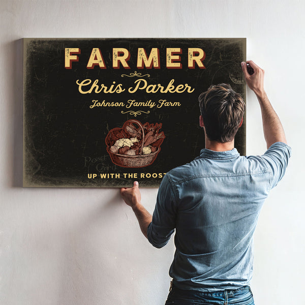 Personalized Farmer Sign, Up With the Roosters, Black & Gold, image 9