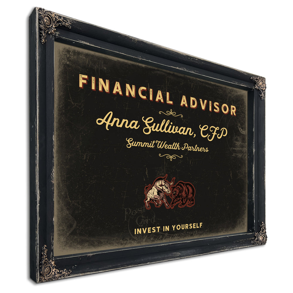 Personalized Financial Advisor Sign, Invest in Yourself, Black & Gold, image 1