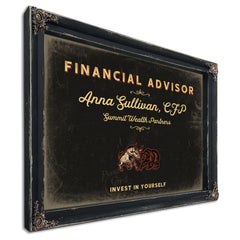 Personalized Financial Advisor Sign, Invest in Yourself, Black & Gold, image 1