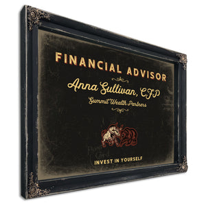Personalized Financial Advisor Sign, Invest in Yourself, Black & Gold, image 1