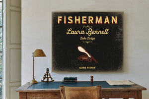 Personalized Fisherman Sign, Gone Fishin', Black & Gold, image 2