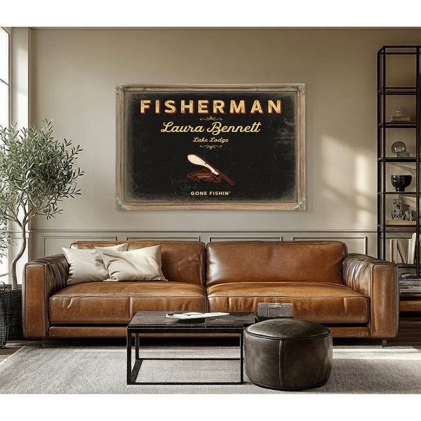 Personalized Fisherman Sign, Gone Fishin', Black & Gold, image 3