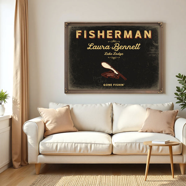 Personalized Fisherman Sign, Gone Fishin', Black & Gold, image 5