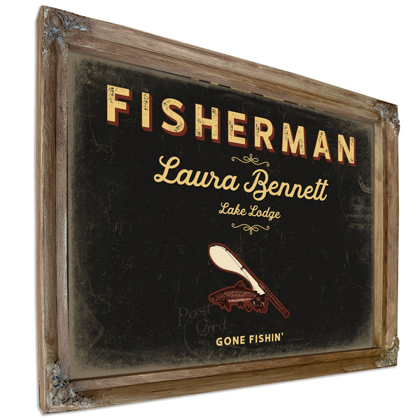 Personalized Fisherman Sign, Gone Fishin', Black & Gold, image 6