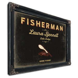 Personalized Fisherman Sign, Gone Fishin', Black & Gold, image 1
