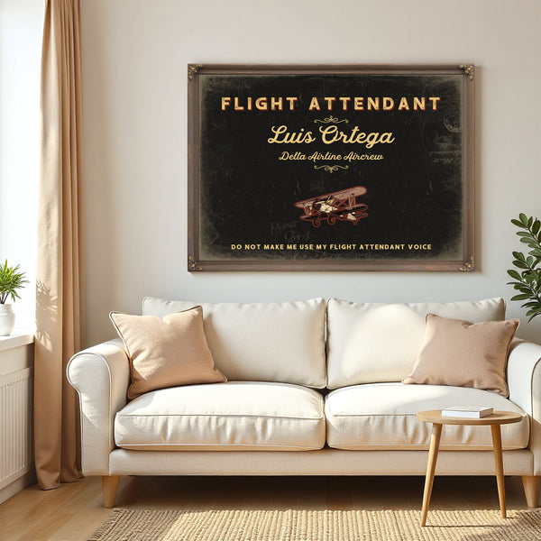 Personalized Flight Attendant Sign, Do Not Make Me Use My Flight Attendant Voice, Black & Gold, image 5