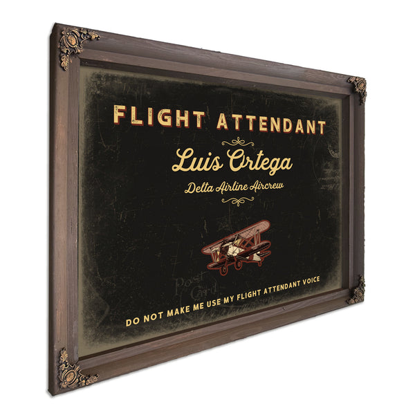 Personalized Flight Attendant Sign, Do Not Make Me Use My Flight Attendant Voice, Black & Gold, image 7