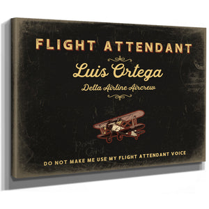 Personalized Flight Attendant Sign, Do Not Make Me Use My Flight Attendant Voice, Black & Gold, image 8