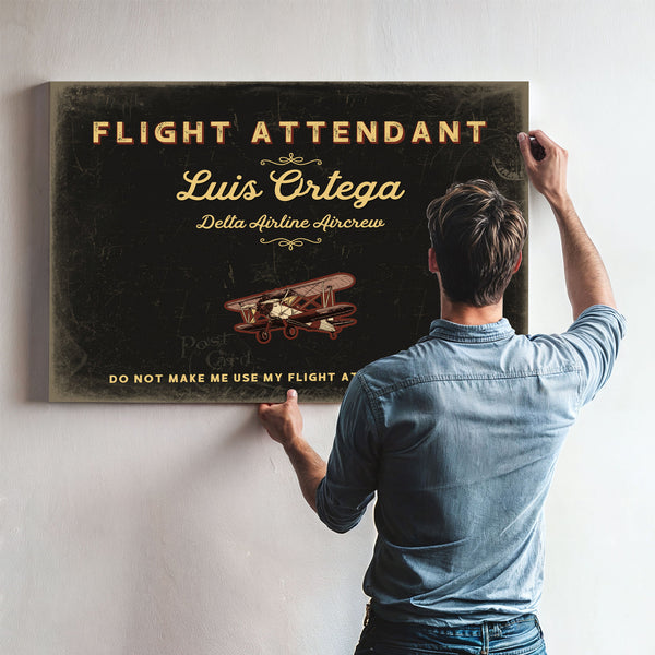 Personalized Flight Attendant Sign, Do Not Make Me Use My Flight Attendant Voice, Black & Gold, image 9