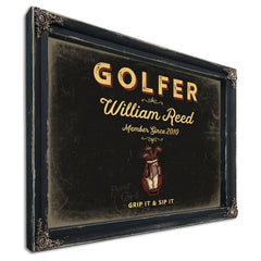 Personalized Golfer Sign, Grip It & Sip It, Black & Gold, image 1